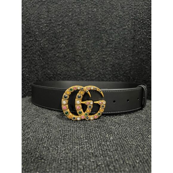 Gucci double g gold tone crystal embellishment buckle size 85 - Picture 1 of 6